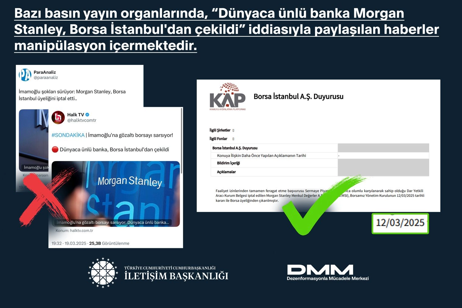 Bazı basın yayın organlarında, “Dünyaca ünlü banka Morgan Stanley, Borsa