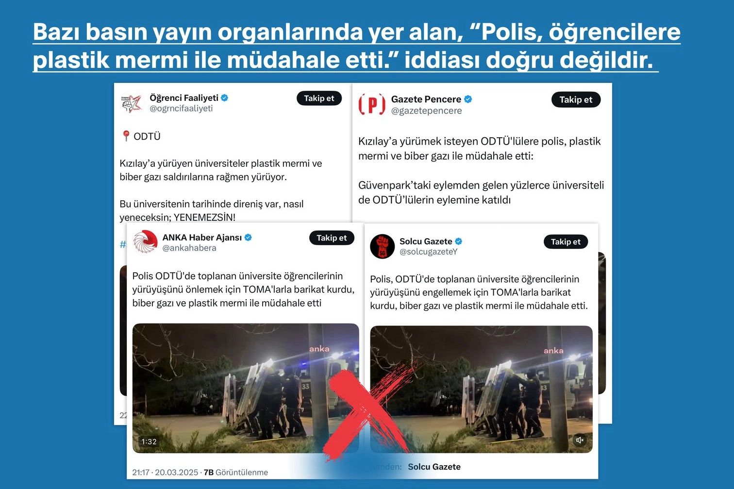 Bazı basın yayın organlarında yer alan, polisin Kızılay’a yürümek isteyen